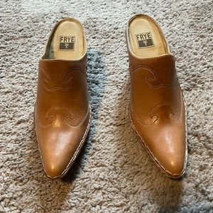 Frye western mules, 3” heels (floor to heel); never worn